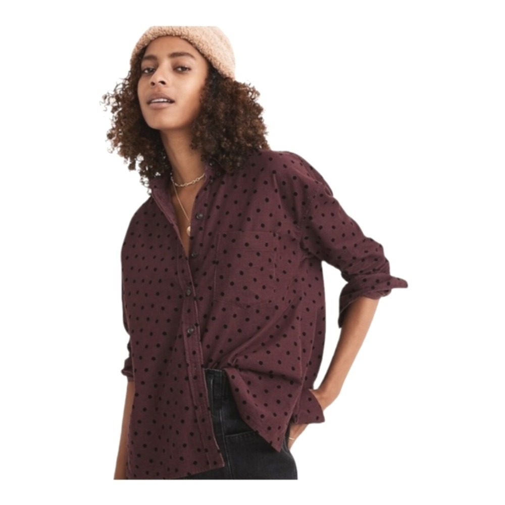 Madewell Cotton Corduroy Westlake Shirt M Polka Dot Burgundy Button Casual